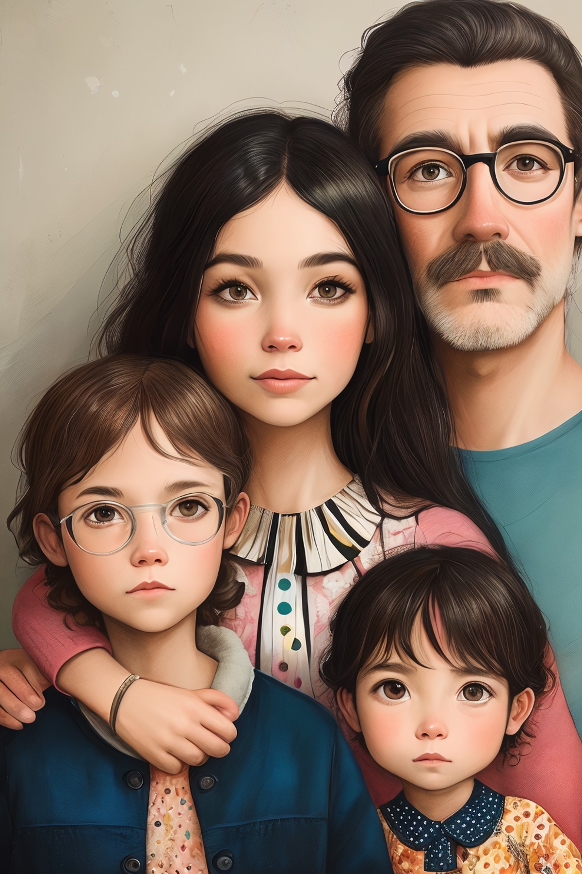 masterpiece,best quality,<lora:tbh146-:0.7>,portrait of family,illustration,style of Karla Gerard,